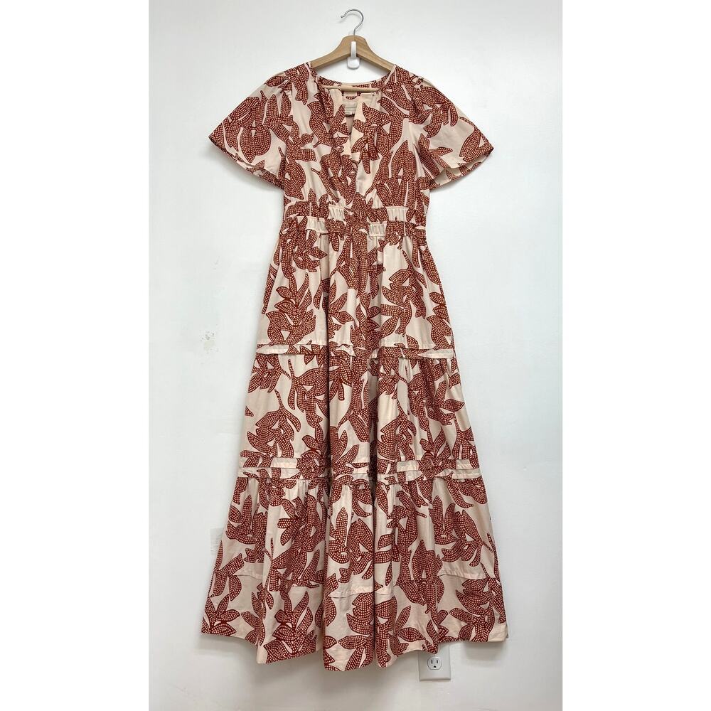 Anthropologie The Somerset Tiered Maxi Dress V-Neck Neutral Dotted Floral - Med - Picture 2 of 11